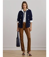 Lauren Ralph Lauren Wilmat Rib-Knit Double-Breasted Shawl Collar Long Sleeve Sweater Jacket