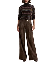 Lauren Ralph Lauren Wool Checked Pleated Coin Pocket Wide Leg Pants