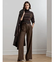 Lauren Ralph Lauren Wool Checked Pleated Coin Pocket Wide Leg Pants