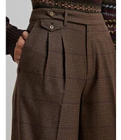 Lauren Ralph Lauren Wool Checked Pleated Coin Pocket Wide Leg Pants