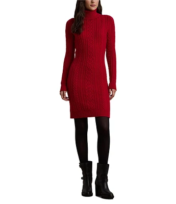 Lauren Ralph Lauren Wool-Blend Cable Knit Turtleneck Long Sleeve Sweater Dress