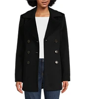 Lauren Ralph Lauren Wool Double Breasted Notch Collar Button Front Peacoat