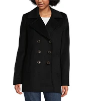 Lauren Ralph Lauren Wool Double Breasted Notch Collar Button Front Peacoat