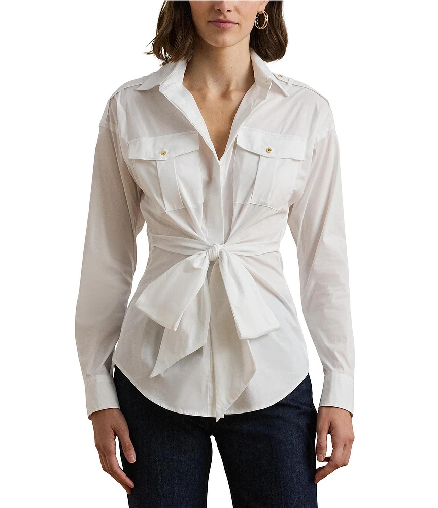 Lauren Ralph Lauren Woven Spread Collar Long Sleeve Button-Front Shirt