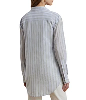 Lauren Ralph Lauren Woven Striped Point Collar Long Sleeve Oversized Shirt