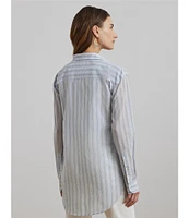 Lauren Ralph Lauren Woven Striped Point Collar Long Sleeve Oversized Shirt