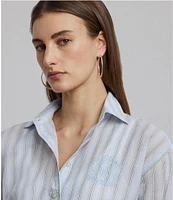 Lauren Ralph Lauren Woven Striped Point Collar Long Sleeve Oversized Shirt