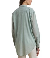 Lauren Ralph Lauren Woven Striped Point Collar Long Sleeve Oversized Shirt