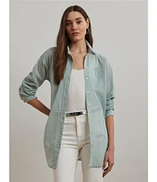 Lauren Ralph Lauren Woven Striped Point Collar Long Sleeve Oversized Shirt