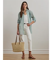 Lauren Ralph Lauren Woven Striped Point Collar Long Sleeve Oversized Shirt
