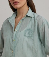 Lauren Ralph Lauren Woven Striped Point Collar Long Sleeve Oversized Shirt