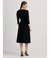 Lauren Ralph Lauren Carlyna Wrap Front V-Neck 3/4 Sleeve Jersey Machine Washable Midi Dress