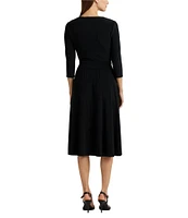 Lauren Ralph Lauren Carlyna Wrap Front V-Neck 3/4 Sleeve Jersey Machine Washable Midi Dress