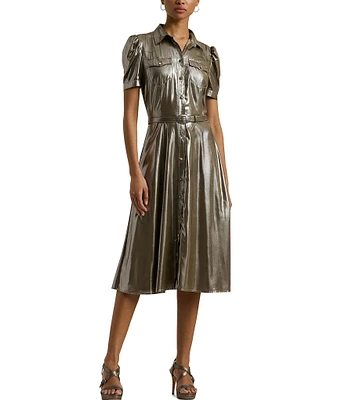 Lauren Ralph Lauren Metallic Midi Belted Dress