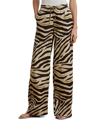 Lauren Ralph Lauren Zebra Print Linen Wide-Leg Pull-On Pants