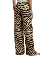 Lauren Ralph Lauren Zebra Print Linen Wide-Leg Pull-On Pants