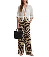 Lauren Ralph Lauren Zebra Print Linen Wide-Leg Pull-On Pants
