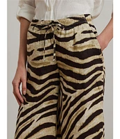 Lauren Ralph Lauren Zebra Print Linen Wide-Leg Pull-On Pants