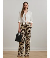 Lauren Ralph Lauren Zebra Print Linen Wide-Leg Pull-On Pants