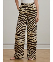 Lauren Ralph Lauren Zebra Print Linen Wide-Leg Pull-On Pants