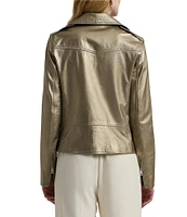 Lauren Ralph Lauren Zoren Metallic Long Sleeve Lambskin Moto Jacket