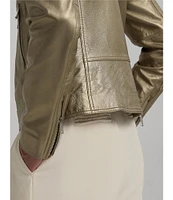 Lauren Ralph Lauren Zoren Metallic Long Sleeve Lambskin Moto Jacket