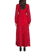 Layered With Love Alona Burnout Jacquard V-Neck Long Sleeve Button Front Side Slit Maxi Dress