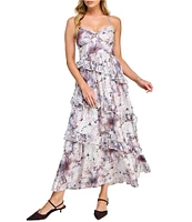 Layered With Love Ava Sweetheart Neck Printed Burnout Velvet Ruffle Maxi Dress