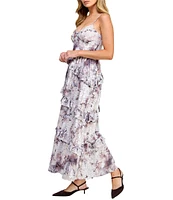 Layered With Love Ava Sweetheart Neck Printed Burnout Velvet Ruffle Maxi Dress