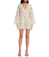 Layered With Love Blair Floral Burnout Jacquard V Neck Long Sleeve A-Line Mini Dress