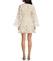 Layered With Love Blair Floral Burnout Jacquard V Neck Long Sleeve A-Line Mini Dress