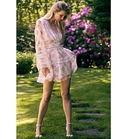 Layered With Love Blair Floral Burnout Jacquard V Neck Long Sleeve A-Line Mini Dress