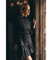 Layered With Love Carla Lace Inset Mock Neck Long Sleeve Mini Dress