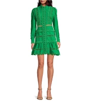 Layered With Love Carla Woven Mock Neck Long Sleeves Ruffle Tiered Hem Fit & Flare Mini Dress