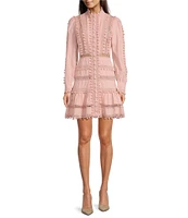 Layered With Love Carla Woven Mock Neck Long Sleeves Ruffle Tiered Hem Fit & Flare Mini Dress