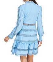 Layered With Love Carla Woven Mock Neck Long Sleeves Ruffle Tiered Hem Fit & Flare Mini Dress