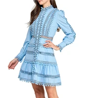 Layered With Love Carla Woven Mock Neck Long Sleeves Ruffle Tiered Hem Fit & Flare Mini Dress