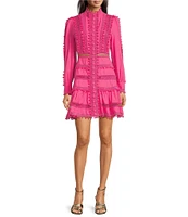 Layered With Love Carla Woven Mock Neck Long Sleeves Ruffle Tiered Hem Fit & Flare Mini Dress