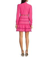 Layered With Love Carla Woven Mock Neck Long Sleeves Ruffle Tiered Hem Fit & Flare Mini Dress