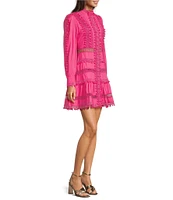 Layered With Love Carla Woven Mock Neck Long Sleeves Ruffle Tiered Hem Fit & Flare Mini Dress