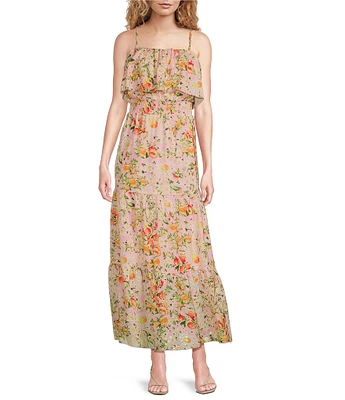 Layered With Love Cassia Square Neck Sleeveless Citrus Fruit Print Embroidered Eyelet Maxi Dress