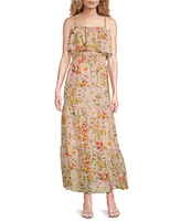 Layered With Love Cassia Square Neck Sleeveless Citrus Fruit Print Embroidered Eyelet Maxi Dress