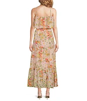 Layered With Love Cassia Square Neck Sleeveless Citrus Fruit Print Embroidered Eyelet Maxi Dress
