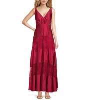 Layered With Love Celia Satin V-Neck Sleeveless Tiered Lace Maxi Dress