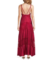 Layered With Love Celia Satin V-Neck Sleeveless Tiered Lace Maxi Dress