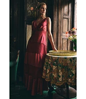 Layered With Love Celia Satin V-Neck Sleeveless Tiered Lace Maxi Dress