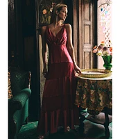 Layered With Love Celia Satin V-Neck Sleeveless Tiered Lace Maxi Dress