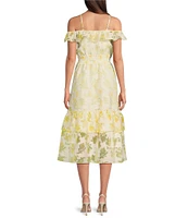 Layered With Love Edie Floral Burnout Jacquard Off-The-Shoulder Neck Sleeveless A-Line Midi Dress