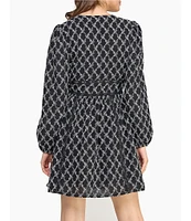 Layered With Love Embroidered Jacquard V-Neck Long Sleeve Lace Detail Fit & Flare Dress