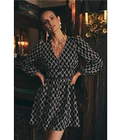 Layered With Love Embroidered Jacquard V-Neck Long Sleeve Lace Detail Fit & Flare Dress